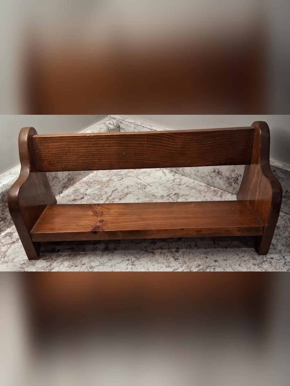 Stained Wooden Bench Shelf For Vintage Dolls 17.5" Long